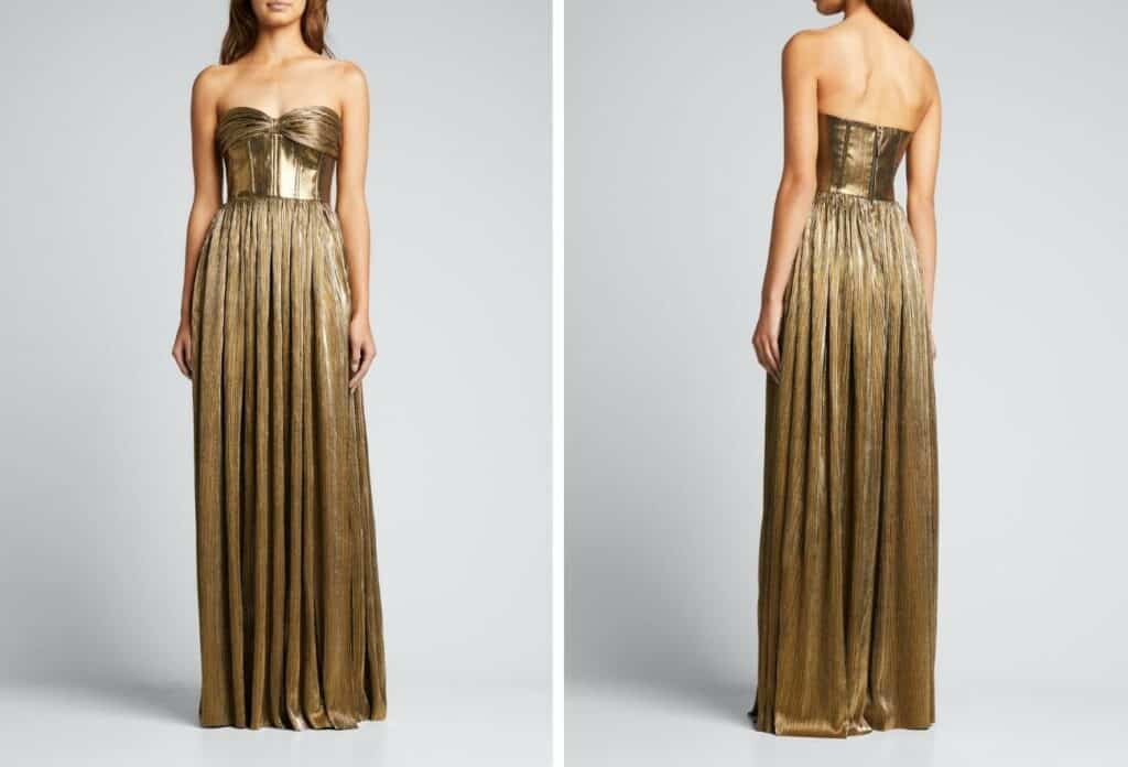 clothing inspired by new york fashion week trends Florence Strapless Metallic Gown by Bronx and Banco