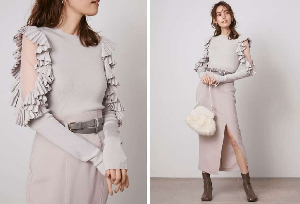 SNIDEL Pleated Frills Sleeve Knit Pullover clothing inspired by NY Fashion Week trends
