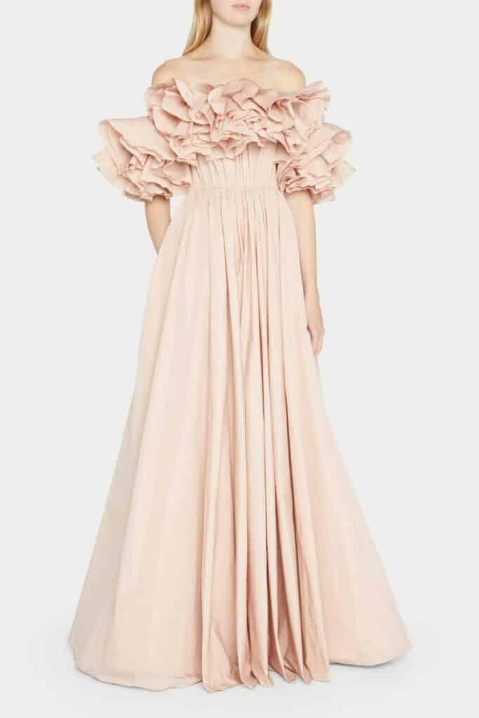 jason wu off the shoulder ruffle recycled gown gilded age gown