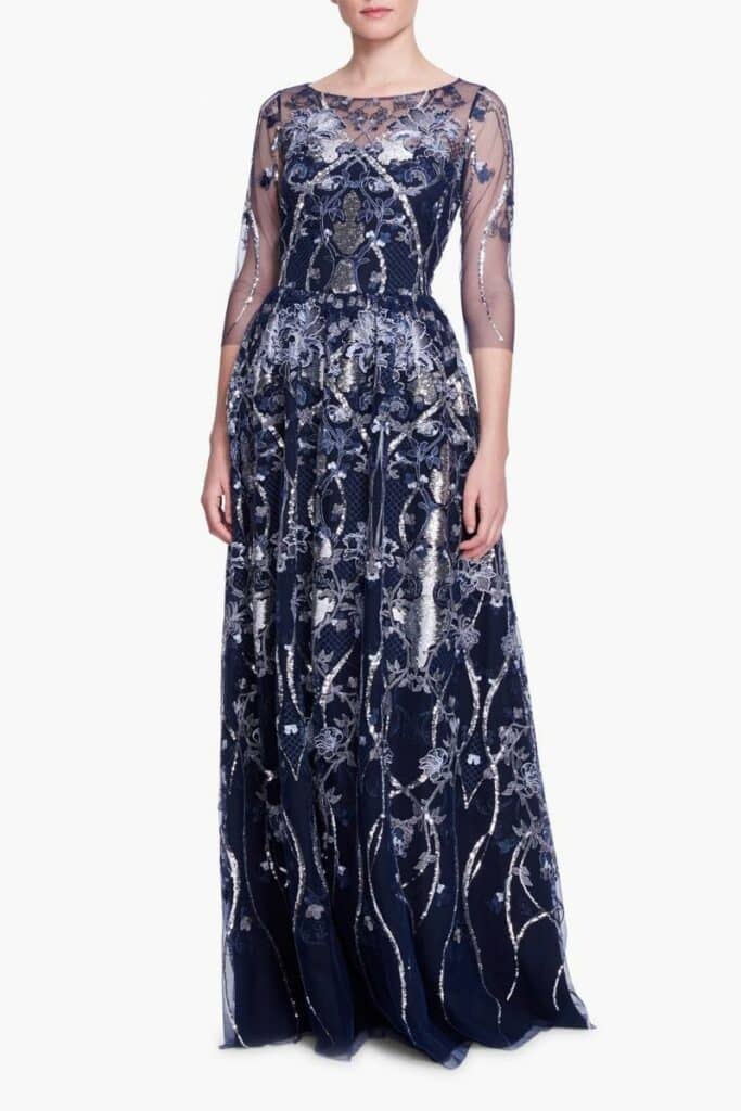 marchesa notte embroidered tulle gown