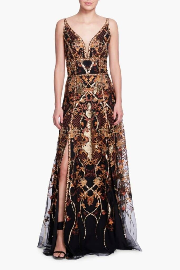 marchesa notte sequin embroidered gown
