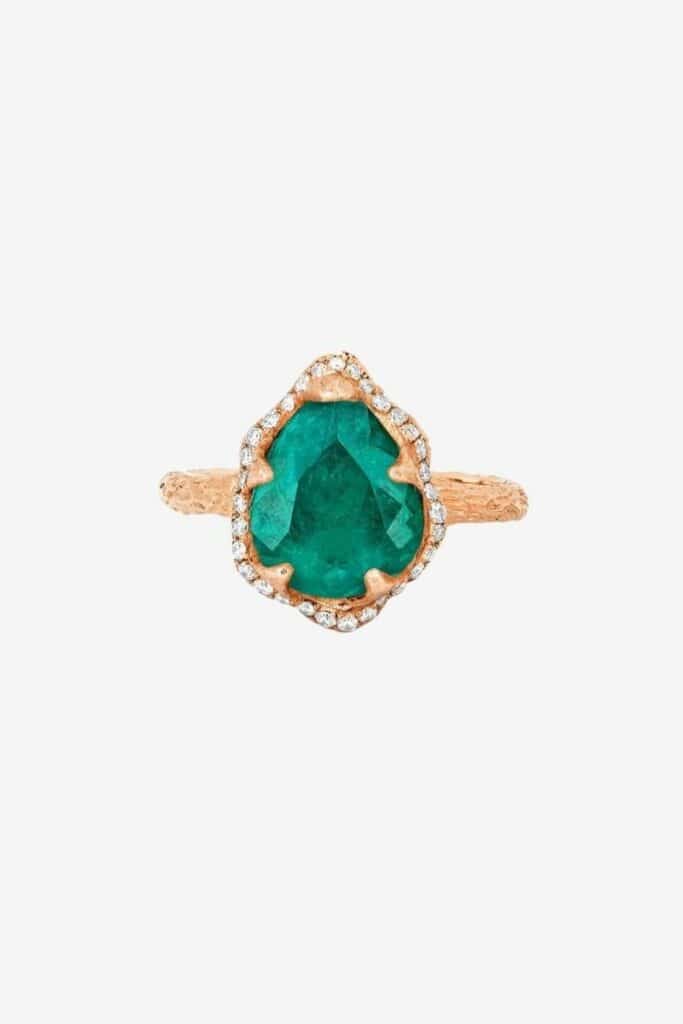 Colombian Emerald Ring with Full Pavé Diamond Halo by Logan Hollowell - Jewelry Gift Guide