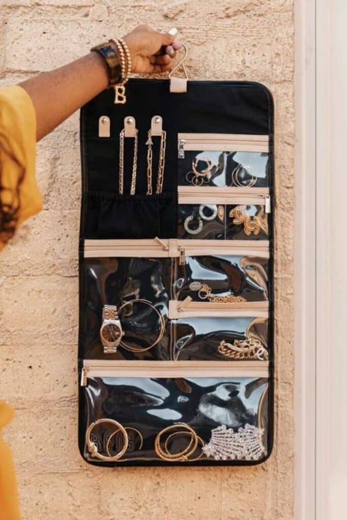 beis travel hanging jewelry organizer luxury gifts under $50, recipient's life, triangle icon, triangle icon