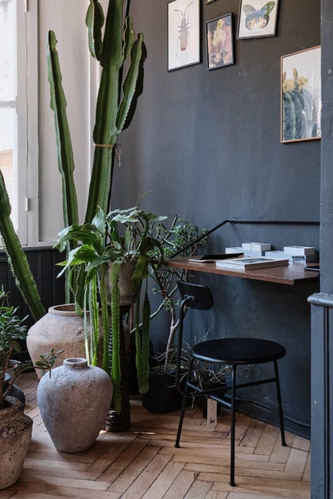 how to make home office more inspiring - desk with greenery
