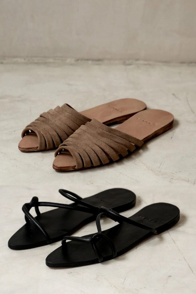 byjames best handmade leather sandals, cork and latex footbed, heel strap, deep heel cut, arch support