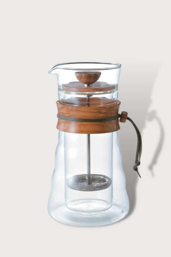 hario olive wood double walled Glass Coffee Press, double filter