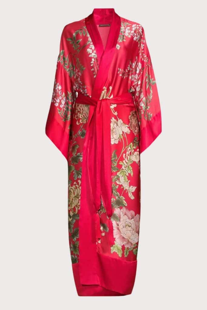 josie naturi kairaku garden long silk robe, Long silk kimono robe, flowy sleeves