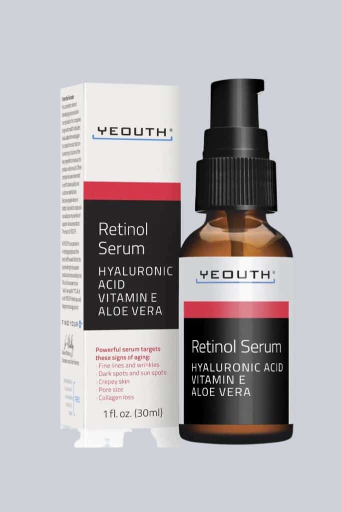 Yeouth Retino Serum with Hyaluronic Acid, Vitamin E, and Aloe Vera, retinol serum, organic aloe, vegan products, reduce sun damage, green tea alternative, vegan retinol serum, natural alternative