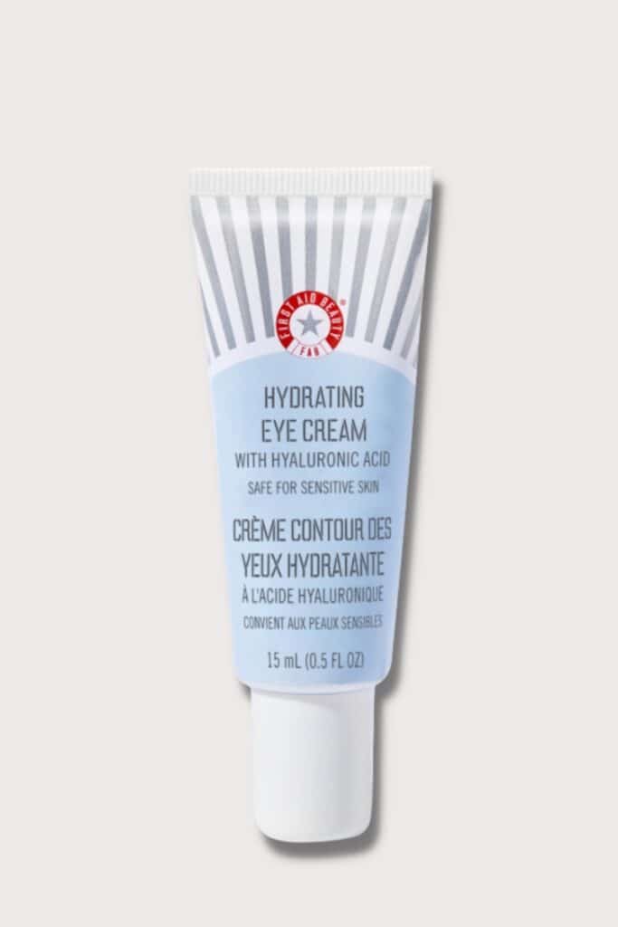 First Aid Beauty Hydrating Eye Cream With Hyaluronic Acid, best caffeine eye cream, good for all skin types including oily skin, skin tone, cruelty free