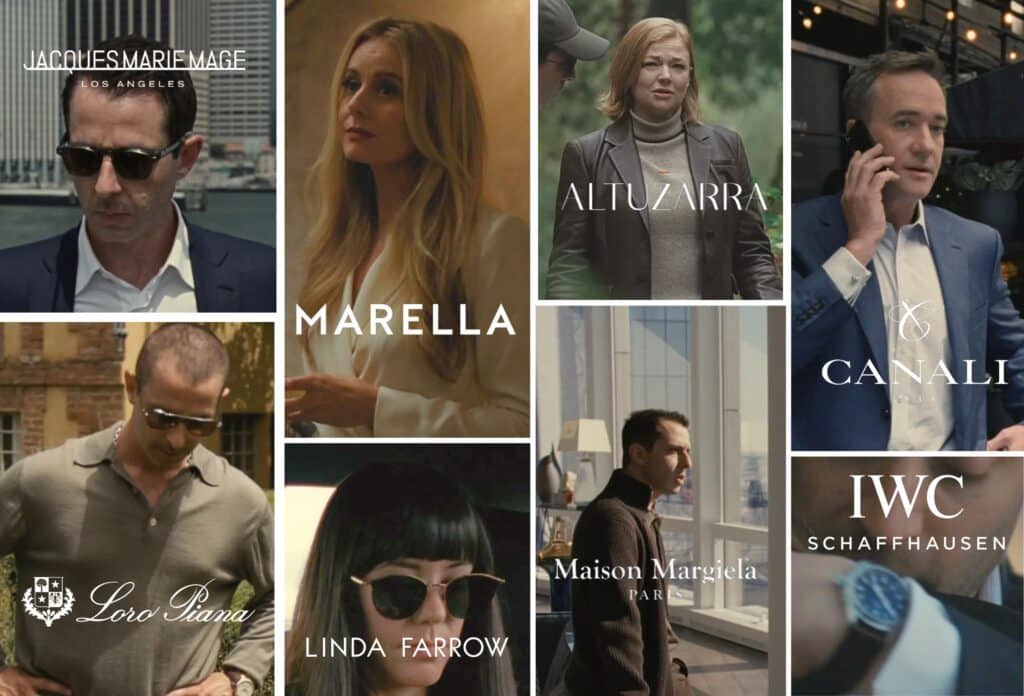 shop the quiet luxury brands from succession, succession fashion, succession clothes, outfits from succession, succession outfits, tom ford, silk cowl neck blouse, graeme hunter, birthday party, baseball cap, connor's wedding, michelle matland, ultra wealthy, first episode, season 3 finale