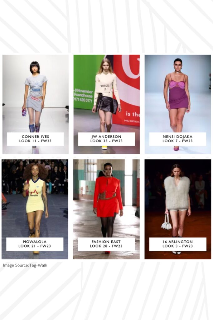 mini skirts fall 2023 fashion trend, saint laurent, jill sander