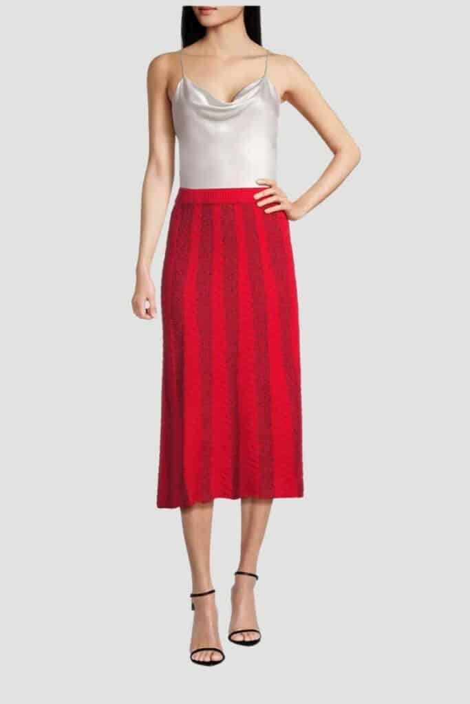 misook textural striped midi skirt, 2023 Fall Red Fashion Trend