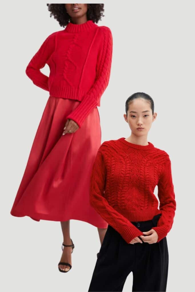 G. Label red sweater, mango red sweater, 2023 Fall Red Fashion Trend