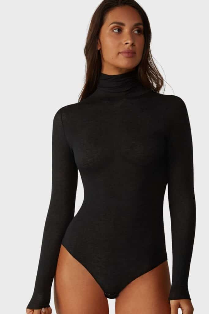 Intimissi High Collar Bodysuit in Modal Ultralight with Cashmere, Fall Capsule Wardrobe capsule wardrobe, turtleneck sweater, turtleneck sweater, just the right amount of stretch, rainy days, season long, over puffer vest, warmer winter days