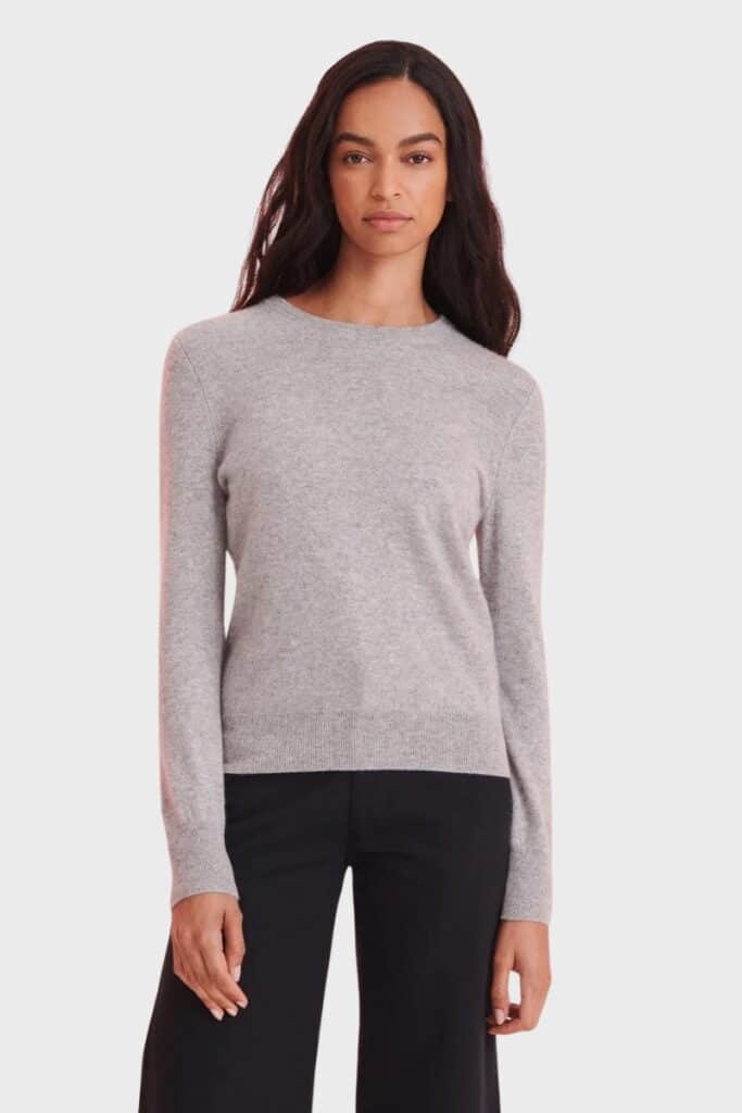 nadaam the original cashmere crew neck sweater grey capsule wardrobe for cold weather, timeless pieces color palette, warmer winter days