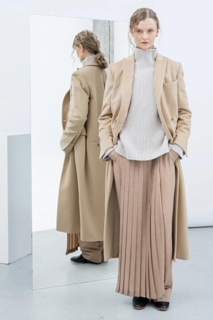 nehera minimalist clothing brands like the row with neutral colors, max mara, ashley olsen like jil sander, sustainable materials, first order 