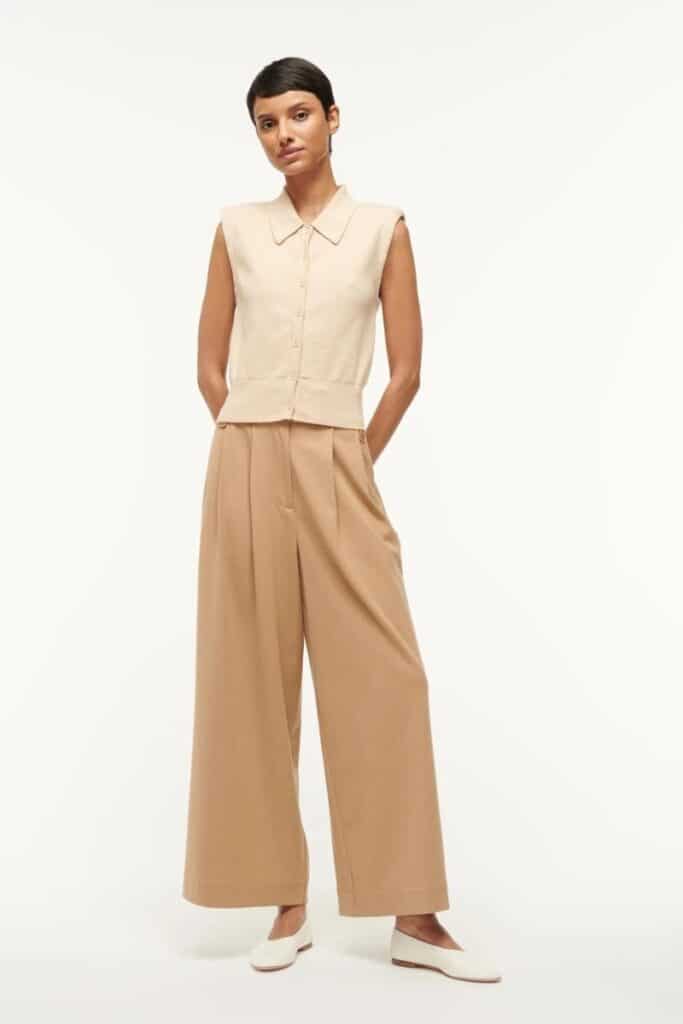 staud affordable minimalist clothing brands, quiet luxury, worn season after season, clean lines and unique details with pieces like the row