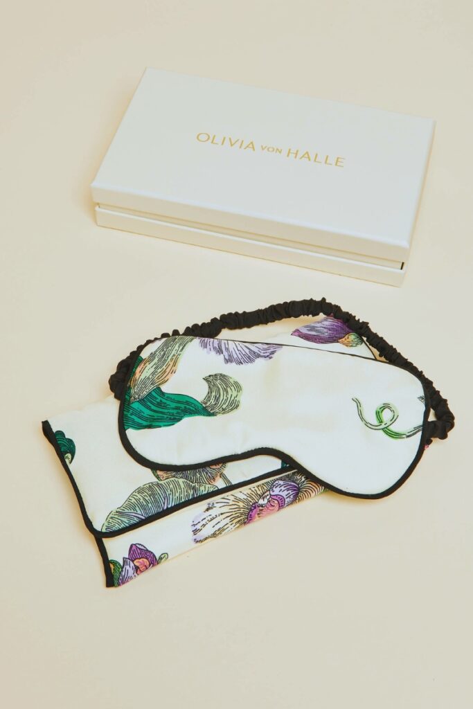audrey floral silk eye mask by Olivia von halle, little luxury