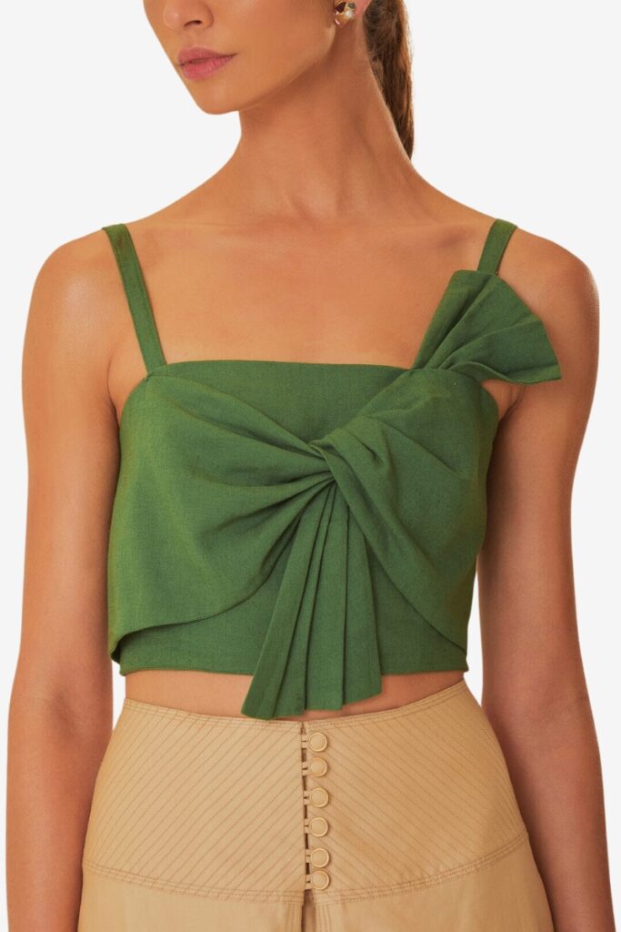 farm rio front bow top green, affordable designer tops under $200