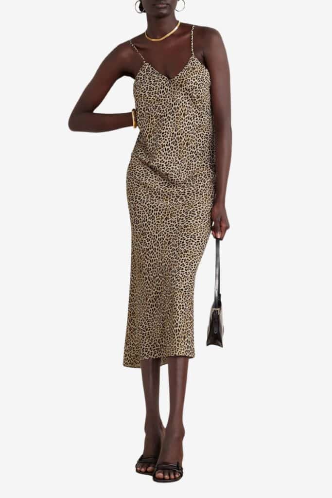 norma kamali leopard slip dress, designer clothes under $200