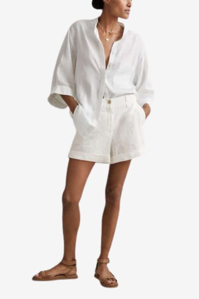 reiss white linen shorts, affordable designer shorts under $200