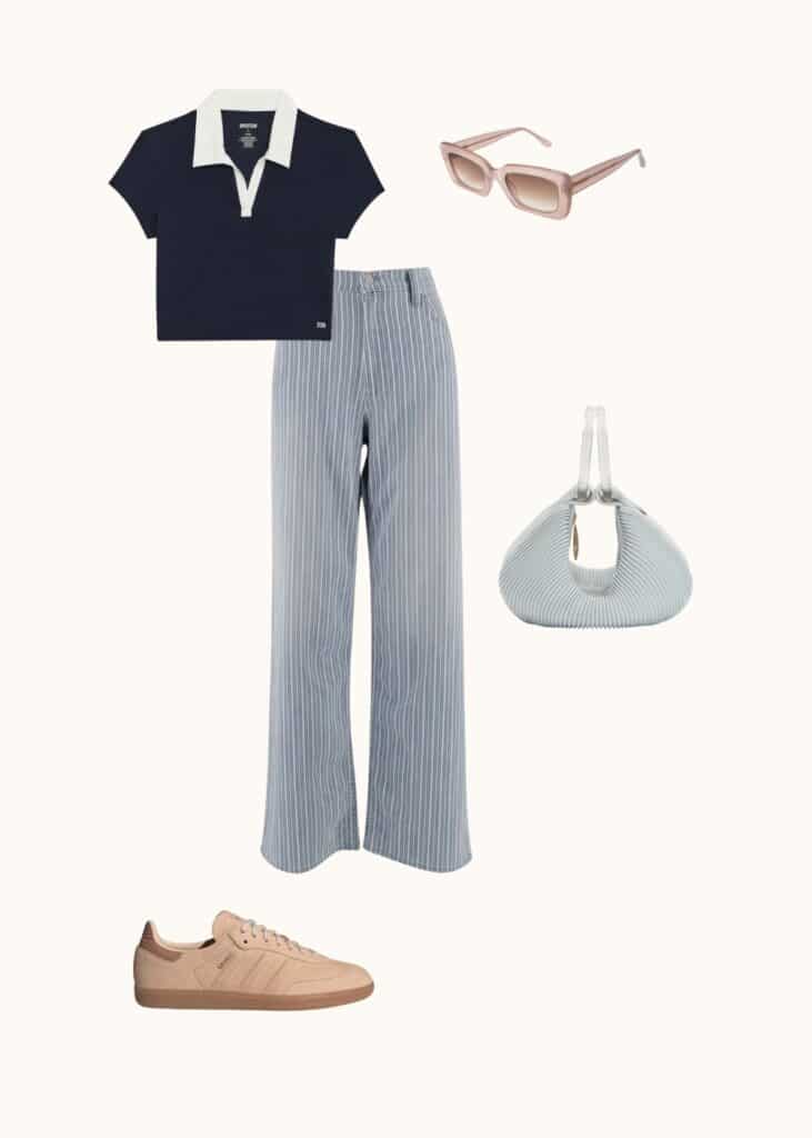 pinstriped mother wide leg jeans, maximalist spring outfit 2024, 2024 funky spring outfit, cool spring outfits, cool-girl spring outfits 2024