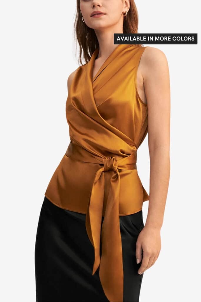 lilysilk wrap top gold, affordable designer clothes under $200, designer accessories under $200