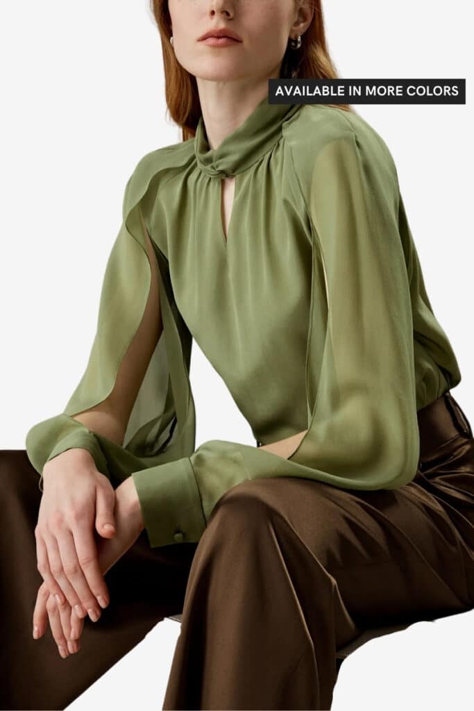 lilysilk lantern sleeve blouse, affordable designer silk blouses under $200