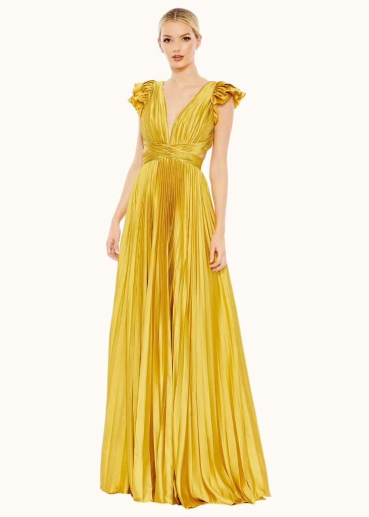 mac duggal yellow dress, bridgerton gowns, birdogerton dresses, bridgerton-inspired dresses