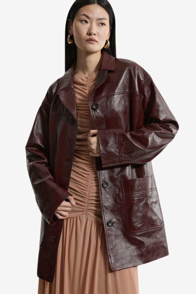 Karen Millen Burgundy Leather Jacket -  alt=