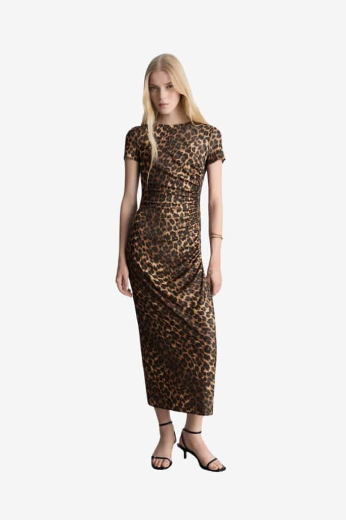 MANGO LEOPARD PRINT DRESS WITH RUFFLED DETAILS | $59