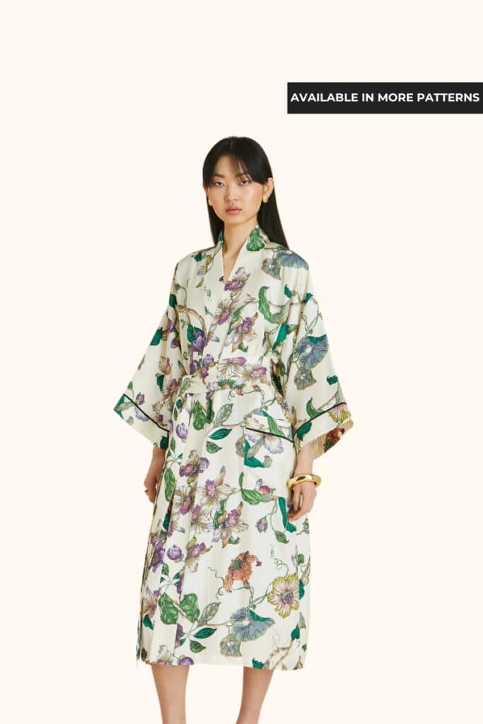 Olivia Von Halle Sabine Ivory Floral Silk Twill Robe