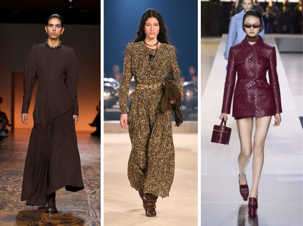 Fall  2024 fashion trends: chocolate brown, leopard  print, burgundy