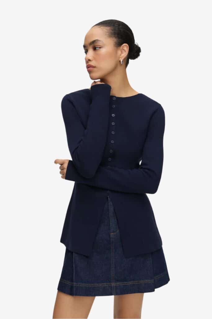 Aligne Waisted Cardigan in Navy | Daphne