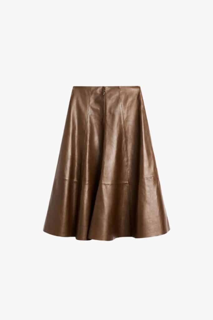 Massimo Dutti Nappa Leather Flared Midi Skirt
