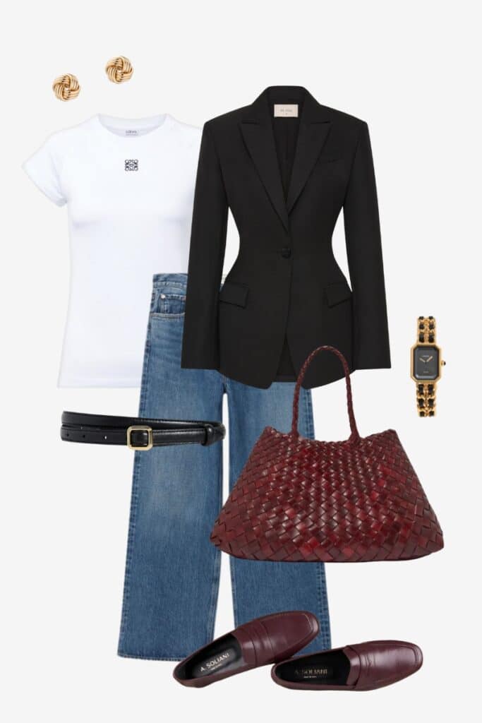 black blazer outfit with jeans, black blazer jeans outfit