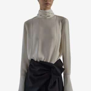 Heirlome Matilda Blouse, Woman wearing Ivory Silk Blouse, 100% Silk Ivory Blouse