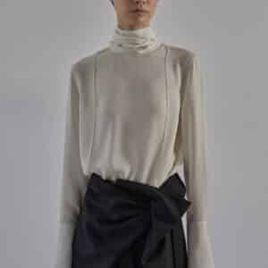 Heirlome Matilda Blouse, Woman wearing Ivory Silk Blouse, 100% Silk Ivory Blouse