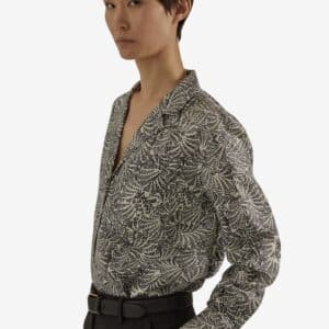 Heirlome Talavera de la Reyna Shirt in Plumeado, Woman in a 100% Silk Blouse, Black and Ivory Silk Blouse