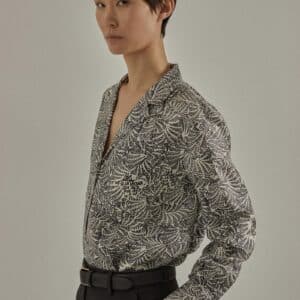 Heirlome Talavera de la Reyna Shirt in Plumeado, Woman in a 100% Silk Blouse, Black and Ivory Silk Blouse